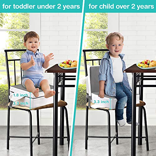 OTTOLIVES Toddler Booster Seat for Dining Table Thick Increasing Washable PU Cushion with 2 Adjustable Straps Safety Buckle, Dismountable Portable Travel for Baby Kids Infant (Grey Upgrade)