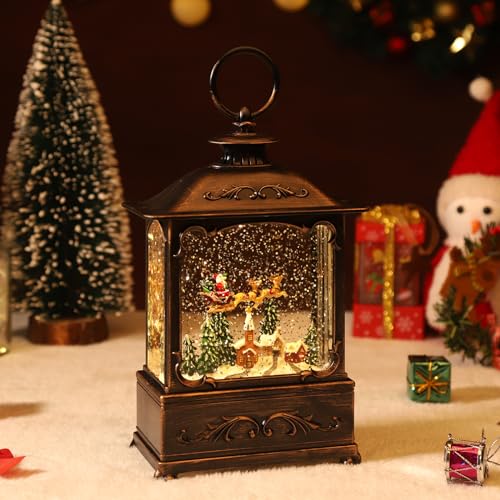 Christmas Decorations Christmas Lantern,Christmas Snow Globe Lantern-with USB+ Music Christmas Water Lantern Snow Globe Portable Creative Cute Christmas Decorations and Charming Gifts