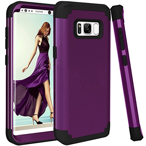 Phone Case for Samsung Galaxy S8 Hard Cover Shockproof Soft Silicone Bumper Hybrid Three Layer Defender Heavy Duty Protective Cell Accessories Glaxay S 8 8S Edge SM-G950U Cases Women Girl Dark Purple