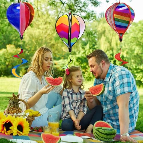 Moulin à vent montgolfière : lot de 3 décorations pour jardin et extérieur - 8
