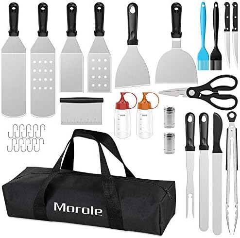 Morole Griddle Spatula Griddle Accessories 30 Pieces of Heavy-duty Stainless Steel Metal Cooking Tong Accessory Carry