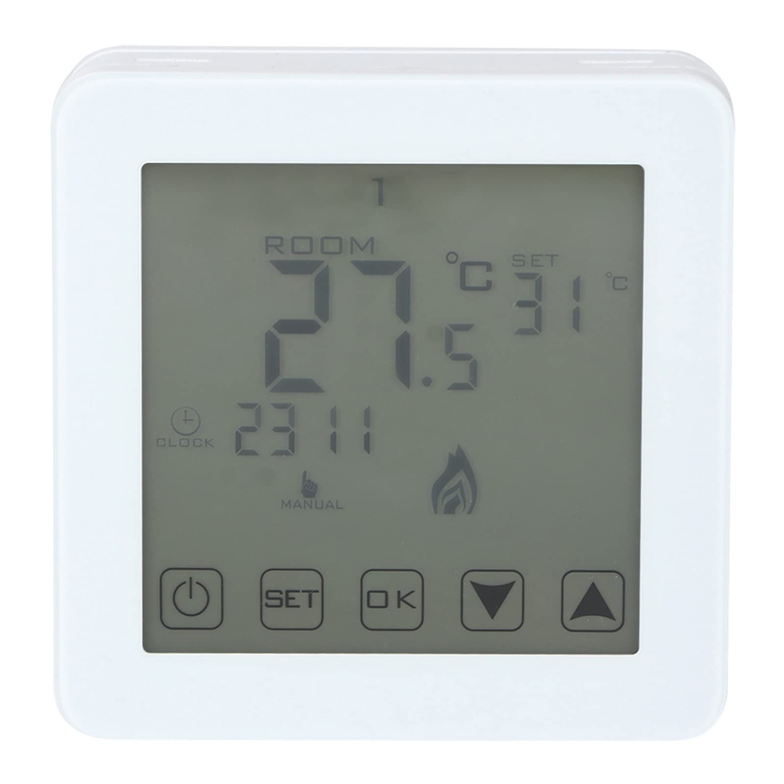 Heating Thermostat Wall-Mounted Programmable Operate Simple For Hotel, White, Gray