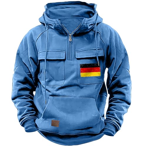 Sweat à capuche cargo homme multipoche avec fermeture éclair et col en V unique