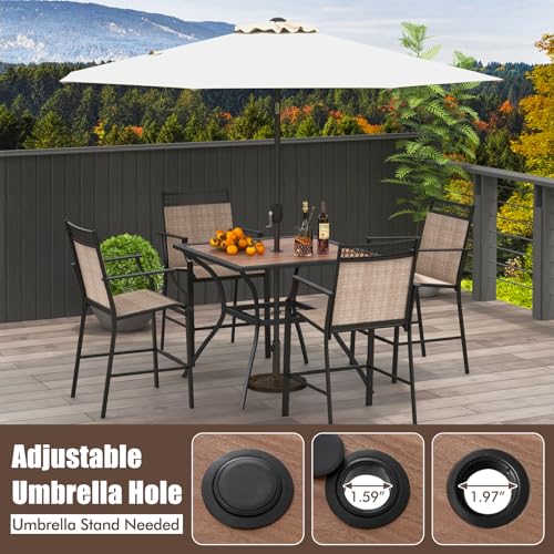 Image of Giantex Patio Table with Umbrella Hole, Outdoor Dining Table for 4 People with All Weather Resistant Tabletop, Metal Support Legs, Square Bistro Table for Porch Deck Garden Backyard Poolside