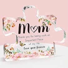 Gifts for Mom, Birthday Gifts for Mom from Daughter Son, Engraved Acrylic Block Puzzle Piece 3.9 X 3.2 Inch, Best Mom Ever Gifts Acrylic Keepsake, Mothers Day Thanksgiving Gifts for Mom