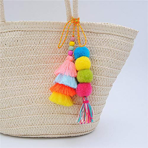 Qtmy Cute Pom Pom Tassel Boho Purse Charms For Handbags Bag Pendant Keyring Keychain For Women Purse Decor #TOP2
