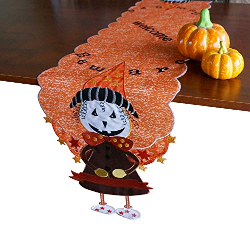 Fall Harvest Table Runner, Applique Embroidered Orange Leaves and Girl Dresser Scarf Table Topper for Home Dinner Holiday Thanksgiving Halloween Decorations ,Runner 14"x68"