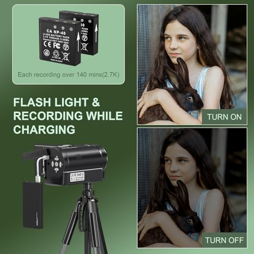 Image of 2.7K Video Camera Camcorder QHD 56MP YouTube Vlogging Camera Webcam 16X Digital Zoom with 32G SD Card 270 Degree Rotation Screen Camcorders and 2 Batteries Recording While Charging
