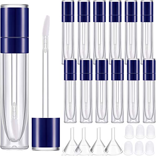 18 Pieces 8 ml Lip Gloss Tube Empty Plastic Lipstick Sample Refillable Lip Balm Bottle Container and 2 Funnel for Women Girls Cosmetic, Liquid, Toiletry, Travel Home (Dark Blue)