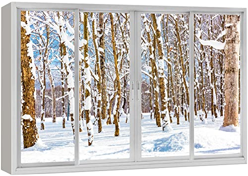 wall26 Canvas Print Wall Art Window View Snowy Winter Wonderland