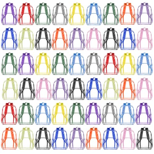 Image of Amylove 60 Pcs Clear Backpack bulk for Stadium Events Heavy Duty PVC Transparent Bookbag for College Workplace Security (15 Inches,12 Colors)
