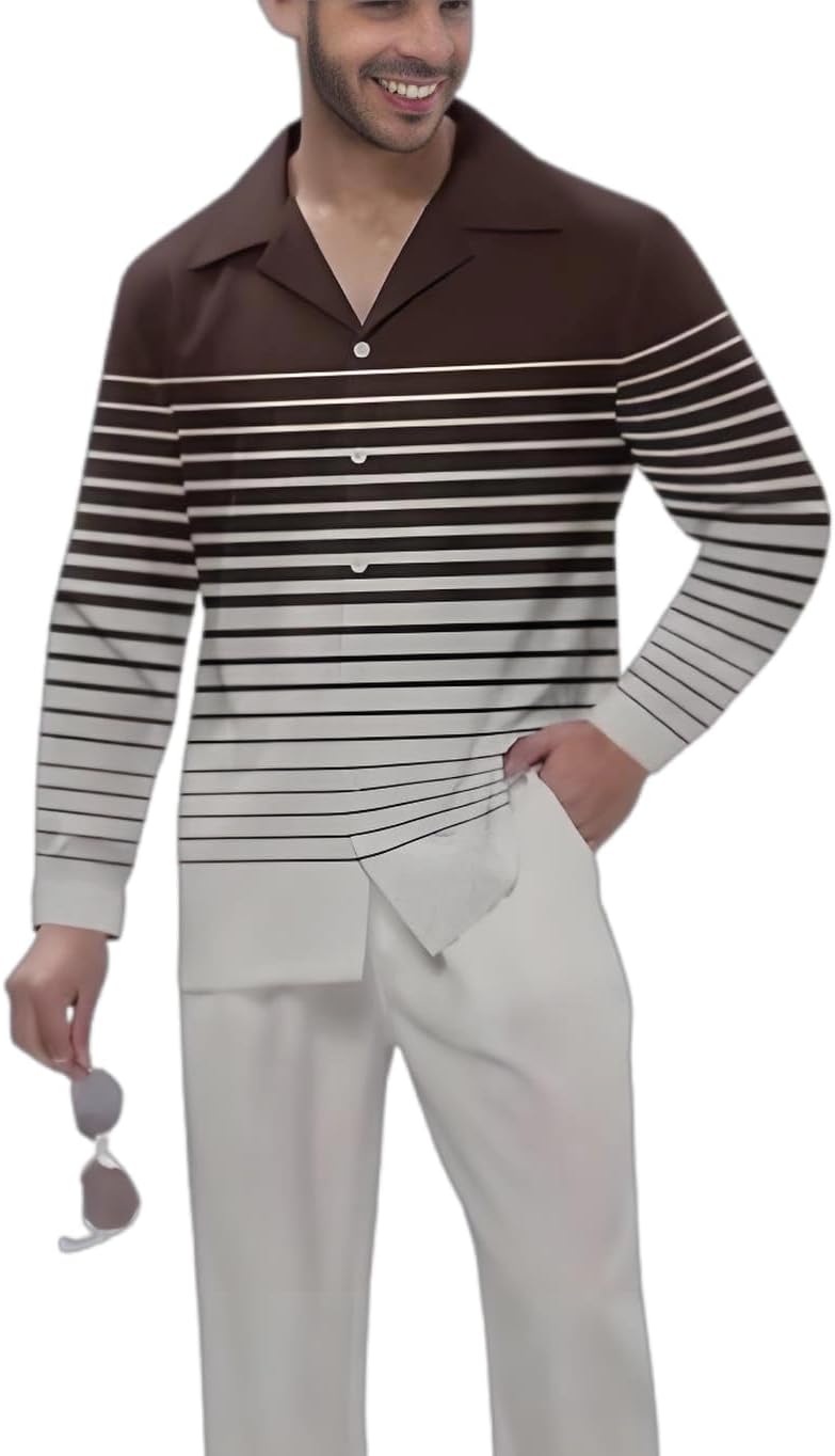 Men's Casual 2 Piece Dress Shirts Pants Suits Long Sleeve Leisure Shirts Pants Sets S-5XL
