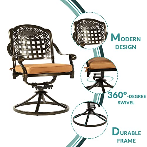 Image of MEETWARM 7-Piece Outdoor Patio Dining Set, All-Weather Cast Aluminum Patio Conversation Set with 4 Stationary, 2 Swivel Rocker Chairs, 1 Rectangular Table, 6 Cushions, 2 inch Umbrella Hole