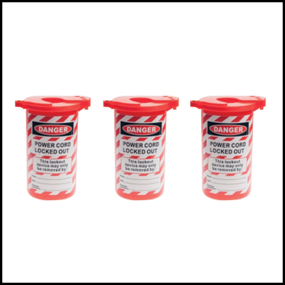 Plug Lockout - Electrical. Round. Pack of 3 Plug Lockout Devices. Dimensions: 126mm x 160 mm. x Ø 103mm. Color: Yellow/Red .(PLG-RPL) (Red)