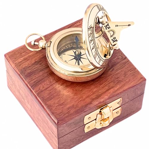 Brújula de bolsillo náutica con caja de madera vintage miniatura 4