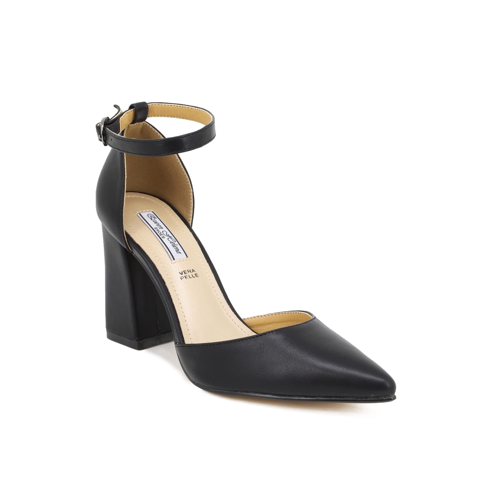 QUEEN HELENA Décolleté Scarpe con Tacco Medio Eleganti a Punta Chiusa con Cinturino Donna ZM9002 Nero 39