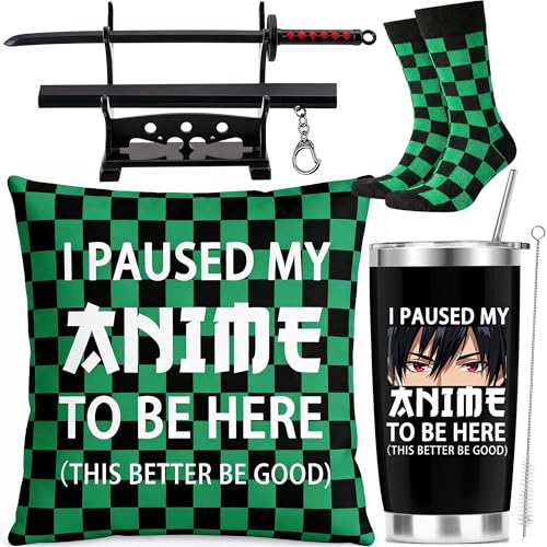 Yaztops Anime Lover Gift Set Includes 20 Oz Tumbler, Throw Pillow Cover, Socks, Demon Katana Sword,...