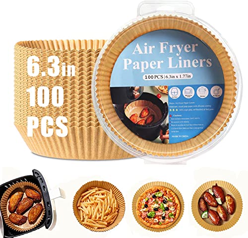 Air Fryer Liners, 100Pcs Air Fryer Disposable Paper Liner, Air Fryer Pergament Paper Liners Oil-Proof, Water-Proof, Food Grade Baking Paper for Air Fryer Accessories, Steamer, Microwave (6.3 inch) Cover