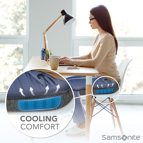 Image of Samsonite Gel Infused Seat Cushion - Ergonomic Cushion for Office Chair, Tailbone Pressure Pad, Coccyx Support for Sciatica, Memory Foam Seat for Car, Desk, or Gaming Chair Use, Grey