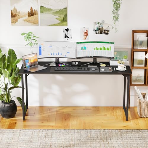 Image of PayLessHere | 63 Inch Computer Desk | Black | Office Desk with Metal Frame, Adjustable Feet | Water-Resistant, Scratchproof Surface | Sturdy Writing Table for Home Office or Study | Pack of 1