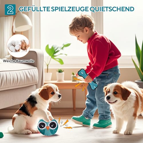 LIFLIX Hundespielzeug Kleine Hunde - 4 Stück Welpenspielzeug Kleine Welpen - Interaktives Kauspielzeug Hundeball und Quietschspielzeug- Eulen Form