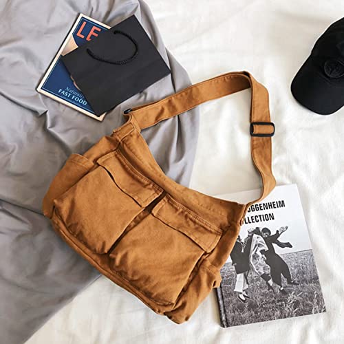 Gaxos Aesthetic Cute Messenger Bag For School Vintage Brown Canvas Crossbody For Women Shoulder Laptop Bag thumb #1