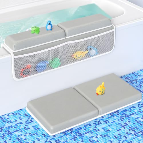 Image of Baby Bath Kneeler and Elbow Rest Pad Set - Gray Green - 1.5 inch Extra Thick Baby Bathtub Kneeling Pad and Removable Elbow Pad,with Baby Bath Toys and Organizer Pockets - Easy to Clean-Tiikiy