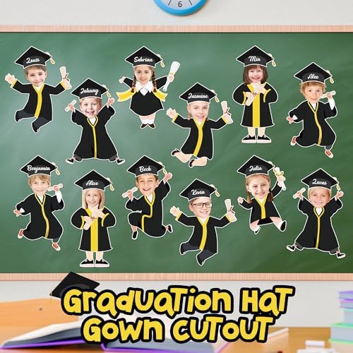48Sets Graduation Hat Gown Cutout Bulletin Board Decoration Class of 2026 Congrats Grad Paper Cut Out with Photo Space DIY Crafts Classroom Decor for Boys Girls Kindergarten School Wall Party Supplies — view 3