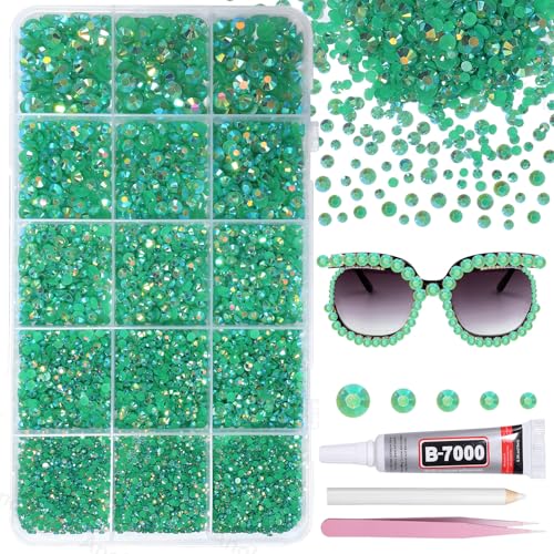12000Pcs Green Rhinestones for Bedazzling Kit 2/3/4/5/6mm Mix Sizes Jelly Bedazzling Resin Gems Green Bedazzling for Crafting Flatback Resin Rhinestones for DIY Face Makeup Crafts Tumblers