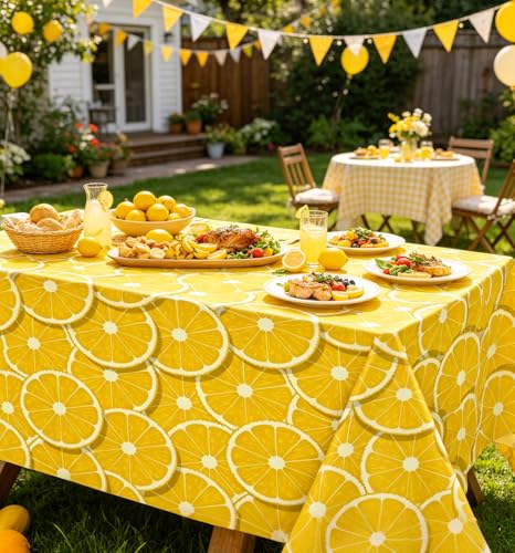 Image of 4 Pack Lemon Tablecloth Lemons Summer Party Tablecover Rectangle Table Cover 51 x 86 inch Yellow Lemonade Disposable for Lemon Theme Birthday Party Wedding Shower Supplies Lemonade Table Decorations