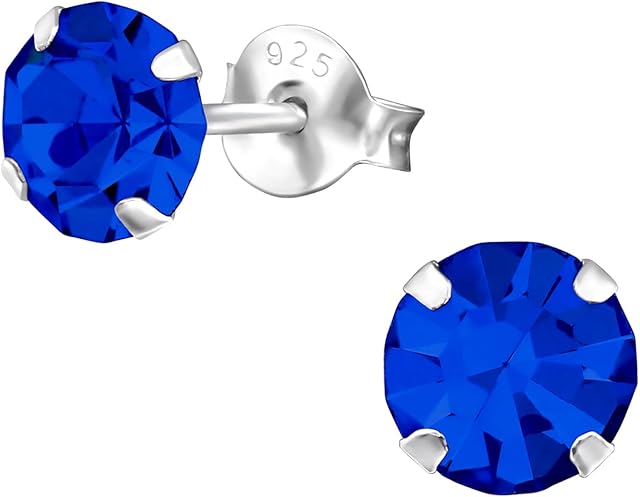 925 Sterling Silver with sparkling crystals round stud earrings 6mm women in various sparkly colours anti allergy hypoallergenic nickel free jewellery ladies sensitive ears gift box