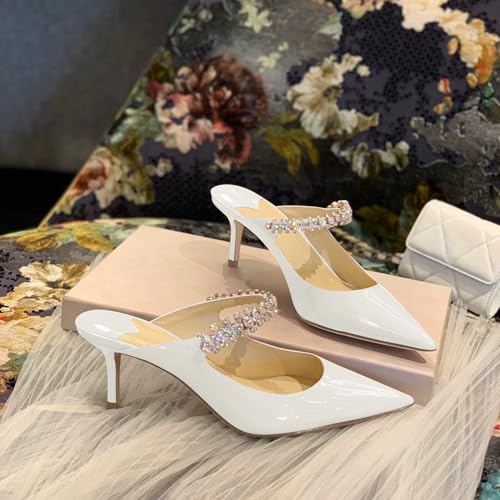 Image of XINIUNIU Heeled Mules for Women Rhinestone Heels Pointed Toe Slip On 2.5 Inch Kitten Stiletto Closed Toe Sandals Dress Wedding Pump Shoes