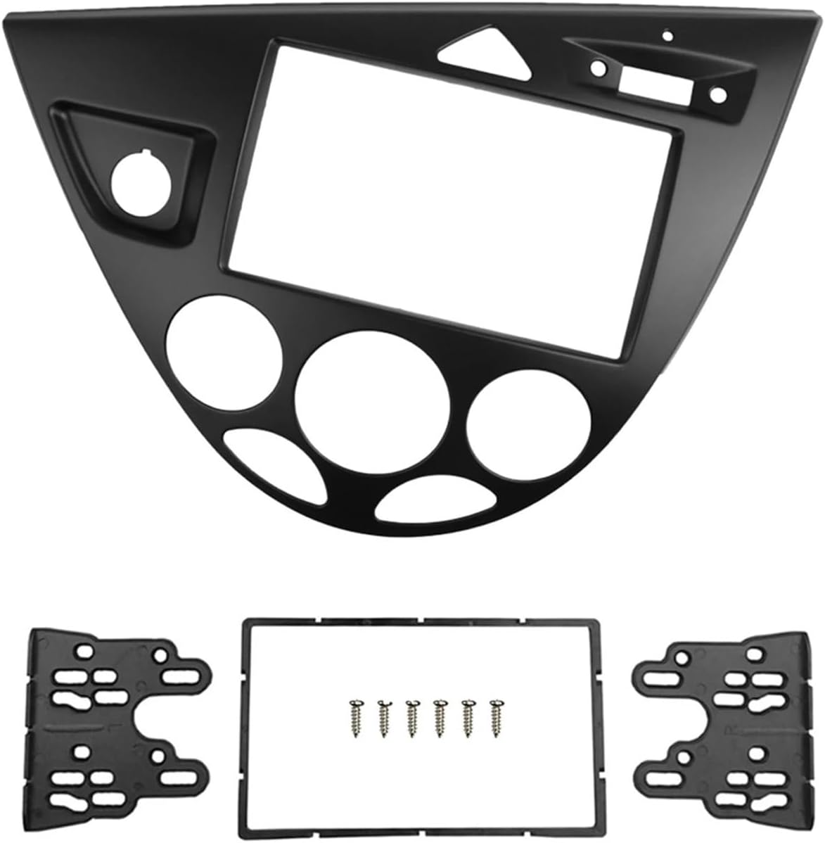 Apply Double 2 Din Stereo Panel Compatible for Ford Focus Fiesta Fascia Radio DVD Frame CD Bezel Refitting Installation Trim Kit(LHD Black)