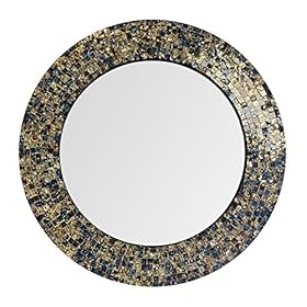 DecorShore 20" Jewel Tone Accent Mirror, Round Decorative Wall Mirror w/Embossed Glass Mosaic Tile Frame (Fired Gold)… 5133MCgt8IL. SS280