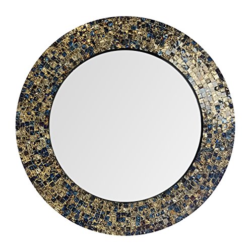 DecorShore-20-Jewel-Tone-Accent-Mirror-Round-Decorative-Wall-Mirror-wEmbossed-Glass-Mosaic-Tile-Frame-Fired-Gold 5133MCgt8IL