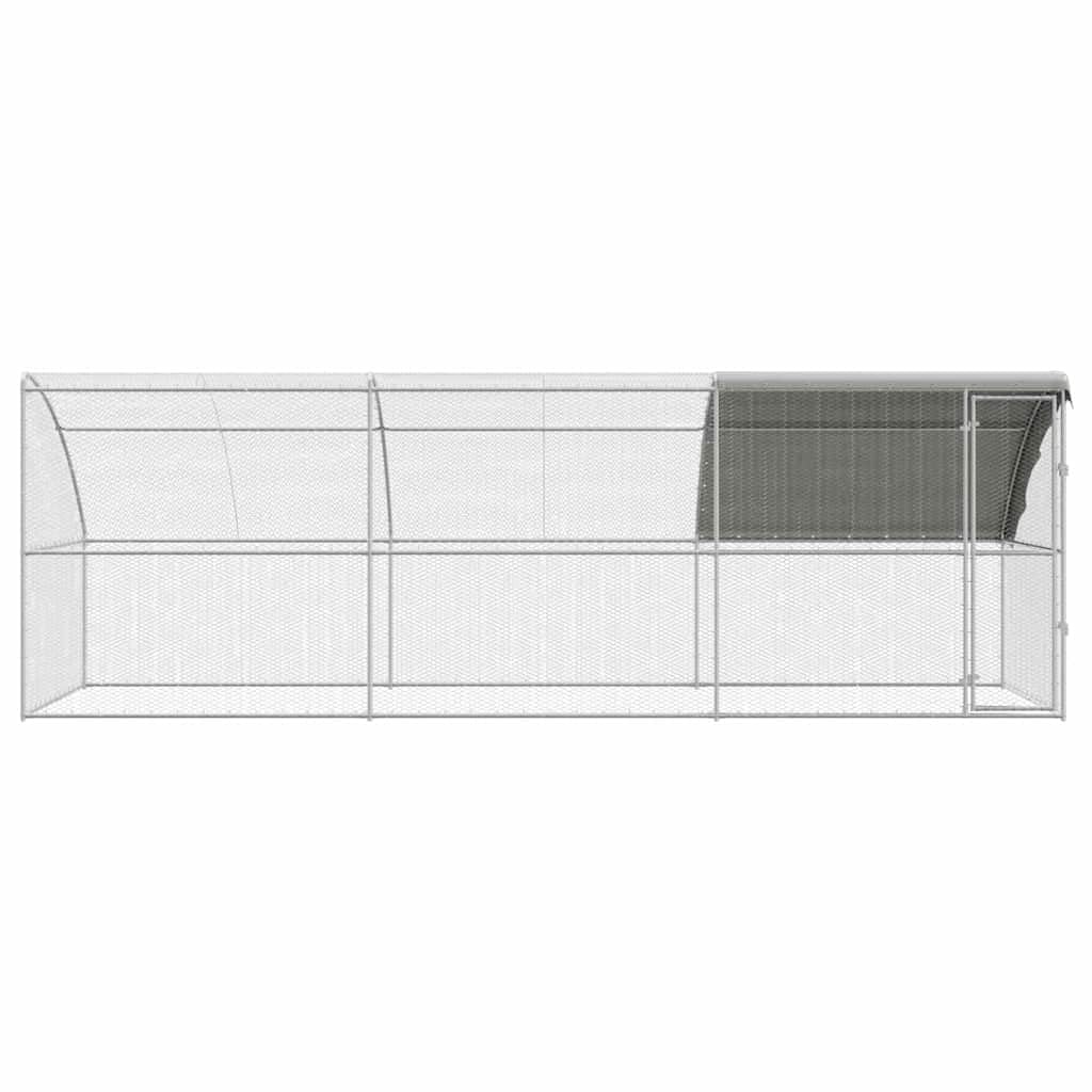 Klatka dla kurcząt, 3-częściowa, srebrna, 600 x 200 x 200 cm, wykonana ze stali i polietylenu, odporna na warunki atmosferyczne, dla małych zwierząt, z ochroną dla królików, świnek morskich