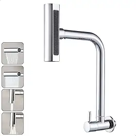 Torneira Gourmet Inox 4 Jatos Cozinha SOFTINOX – Giratória 360°, Instalação em Bancada/Parede, Diversas Cores, 1/4 de Volta, Funções (Cascata, Chuveirinho, Spray e Concentrado) (Parede, Cromada)