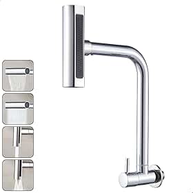 Torneira Gourmet Inox 4 Jatos Cozinha SOFTINOX – Giratória 360°, Instalação em Bancada/Parede, Diversas Cores, 1/4 de Volta, Funções (Cascata, Chuveirinho, Spray e Concentrado) (Parede, Cromada)