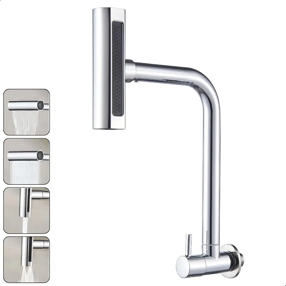 Torneira Gourmet Inox 4 Jatos Cozinha SOFTINOX – Giratória 360°, Instalação em Bancada/Parede, Diversas Cores, 1/4 de Volta, Funções (Cascata, Chuveirinho, Spray e Concentrado) (Parede, Cromada)