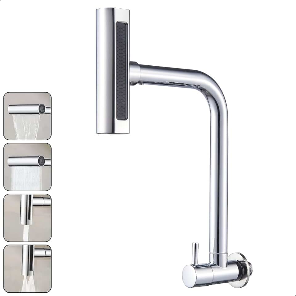 Torneira Gourmet Inox 4 Jatos Cozinha SOFTINOX – Giratória 360°, Instalação em Bancada/Parede, Diversas Cores, 1/4 de Volta, Funções (Cascata, Chuveirinho, Spray e Concentrado) (Parede, Cromada)