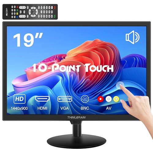 Thinlerain 19 Zoll Touchscreen Monitor 1440x900 LED Bildschirm Computer Monitor mit VGA/HDMI/AV/BNC/USB, eingebautem Lautsprecher, 5Ms Reaktionszeit, 60 Hz Bildwiederholrate, VESA, Schwarz