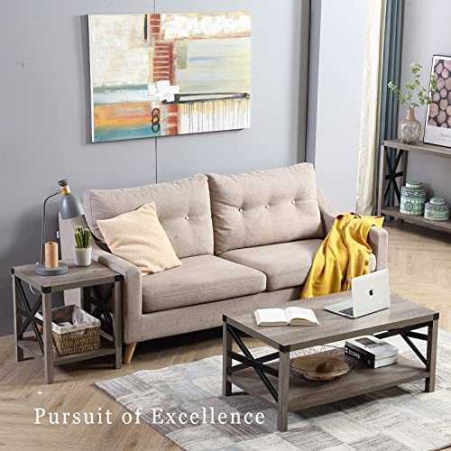 Lipo End Table, Small Side Table with Storage Shelf, Rustic Nightstand Farmhouse Industrial Modern Mid Century Wood Night Table for Living Room, Bedside, Sofa, Square/Grey (18"x18"x22") - Image 6