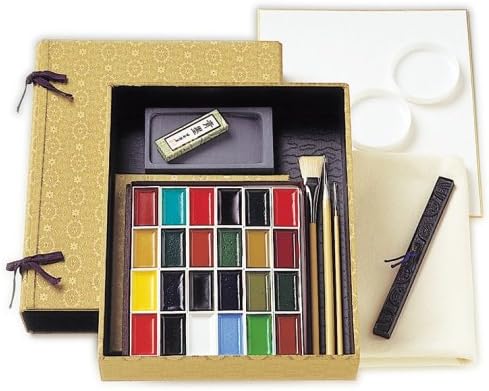Nihonga Sumi-e Watercolour Painting Full Set - 24 Colours plus Inkstick and Inkstone (Japan Import)