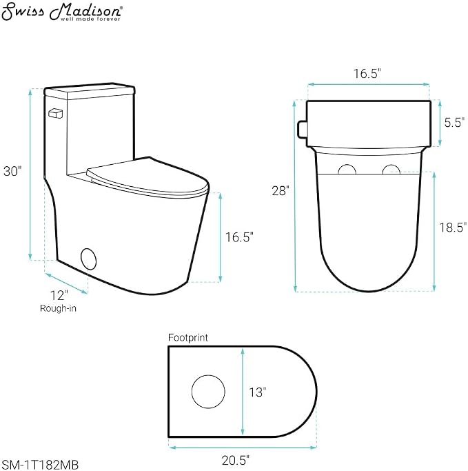 Inodoro one-piece con descarga izquierda 12" Dreux Negro Mate miniatura 3