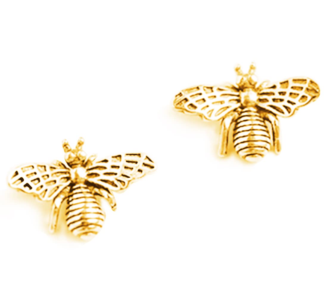 SLUYNZ 925 Sterling Silver Bee Earrings Studs for Women Cute Bumble Bee Earrings (Gold)