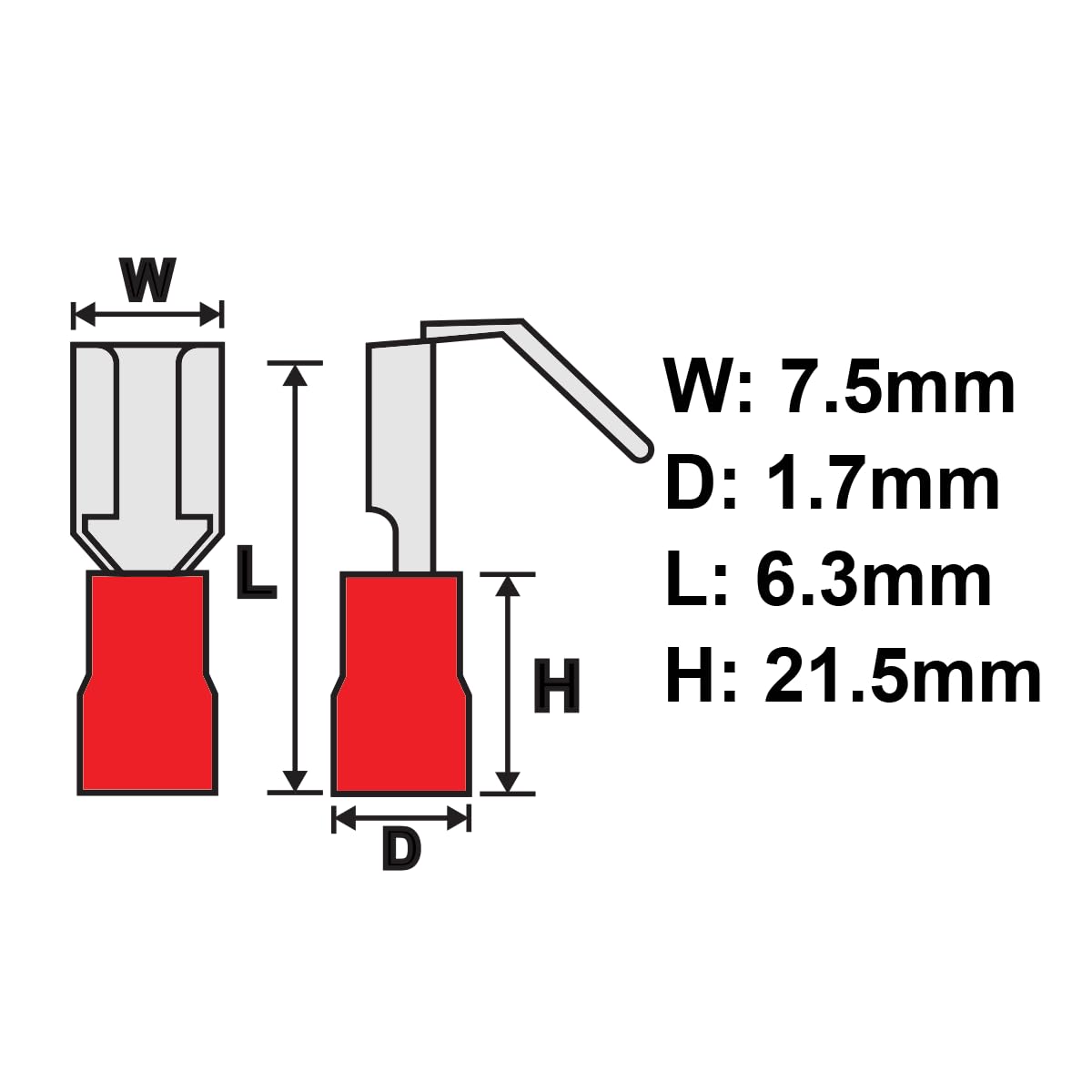 Lot de 200 connecteurs à sertir isolés à déconnexion rapide 22-16 AWG 600 V 10 A Nema Tab 0,8 x 6,35 (200, 22-16 AWG rouge, piggyback 0,8 x 6,35)