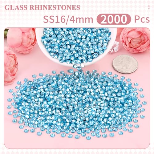 Image of 2000PCS SS16 /4mm Crystal Glass Rhinestones for Bedazzling (Aquamarine) | Flatback Rhinestones for Crafting DIY Nail Art Makeup Decoration, Gems Diomand Charms for Tumbler Shoes Clothing Mug