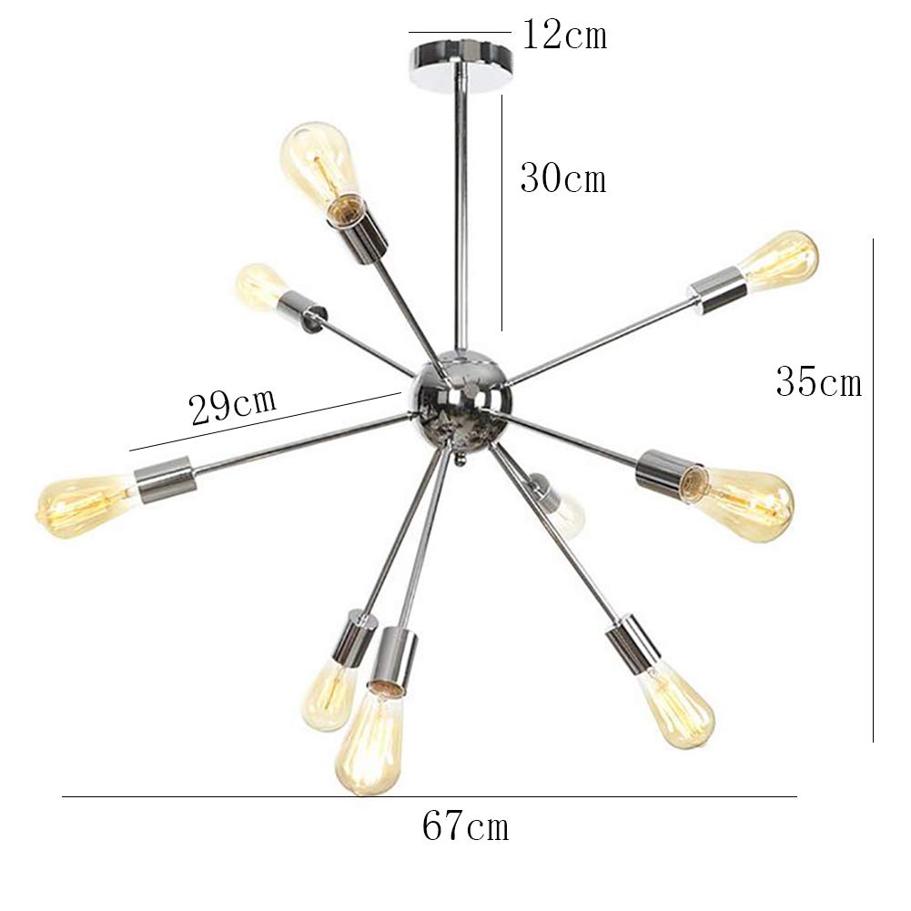 Nowoczesny styl z połowy wieku, chromowany żyrandol Sputnik, lampa wisząca w stylu industrialnym w stylu vintage do salonu, jadalni, sypialni lub przedpokoju - chromowana głowica