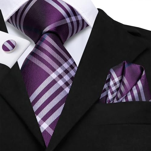 Image of Dubulle Mens Paisley Striped Tie Woven Necktie for Men and Handkerchief Cufflinks Set Wedding Formal Business