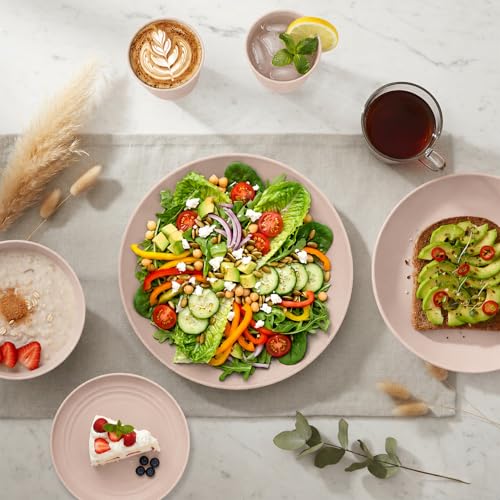 Image of Wheat Straw Dinnerware Sets for 8, 40 Piece Unbreakable Dinnerware Set, Plates and Bowls Sets, Kitchen Plates and Bowls Set, Lightweight Dish Set for Travel Camping Party Outdoor Use - Muted Pink